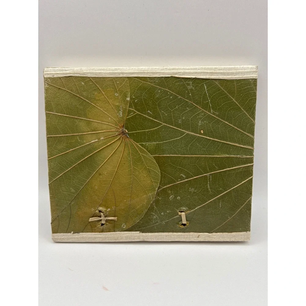 Handmade Bali Leaf Journal Pressed Foliage Notebook Twig Detail Boho Green Tan